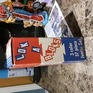Vintage Lok A Bloks Junior Set 1950s Red White Blue 37 Pieces w/Instructions